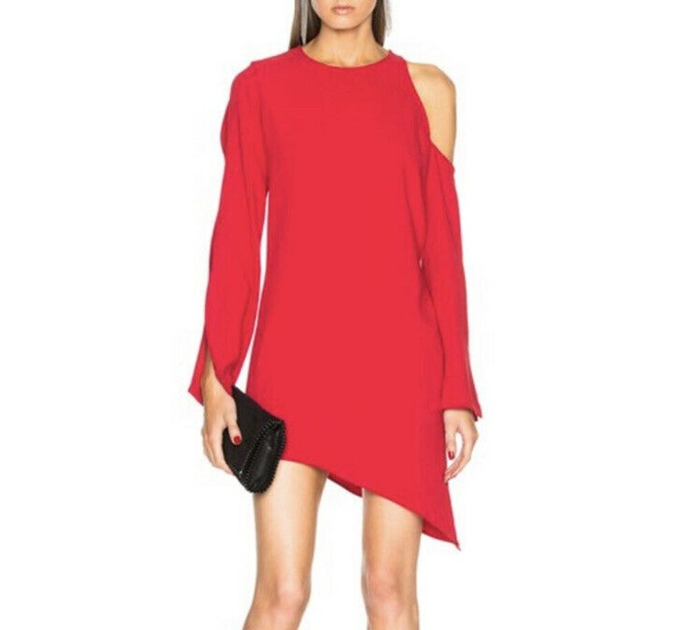 IRO Red Awati Cutout Shoulder Asymmetrical Long Sleeves Dress Size 42 NWT
